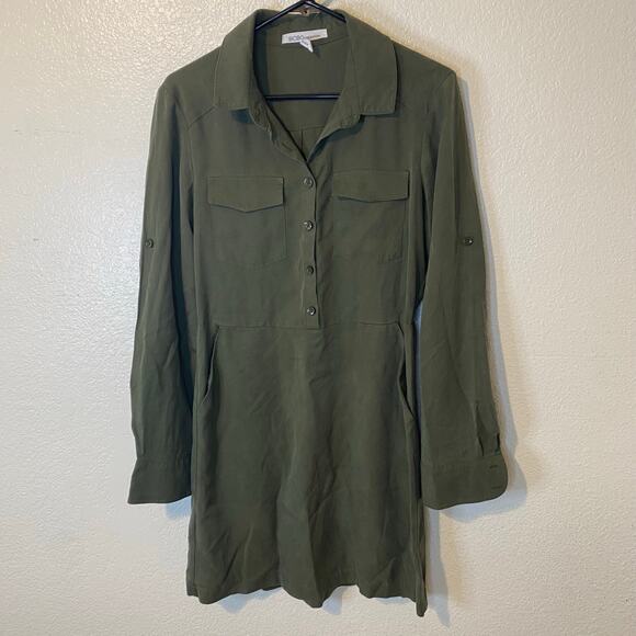 BCBGeneration Classic Green Long Sleeve Dress Size M Minimalist Utility Gorpcore - Picture 3 of 10